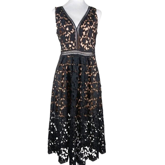 Just Me Dresses & Skirts - Just Me, Black Lace Midi Dress, LRG, Nude Mini Length Lining Sleeveless Cocktail